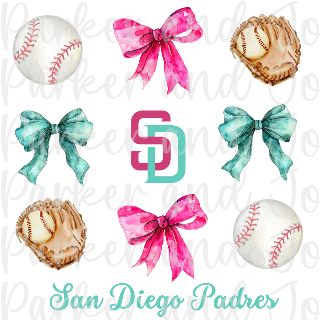 San Diego Padres City Connect Trendy Coquette Bow Baseball PNG File