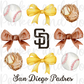 San Diego Padres Trendy Coquette Bow Baseball PNG File