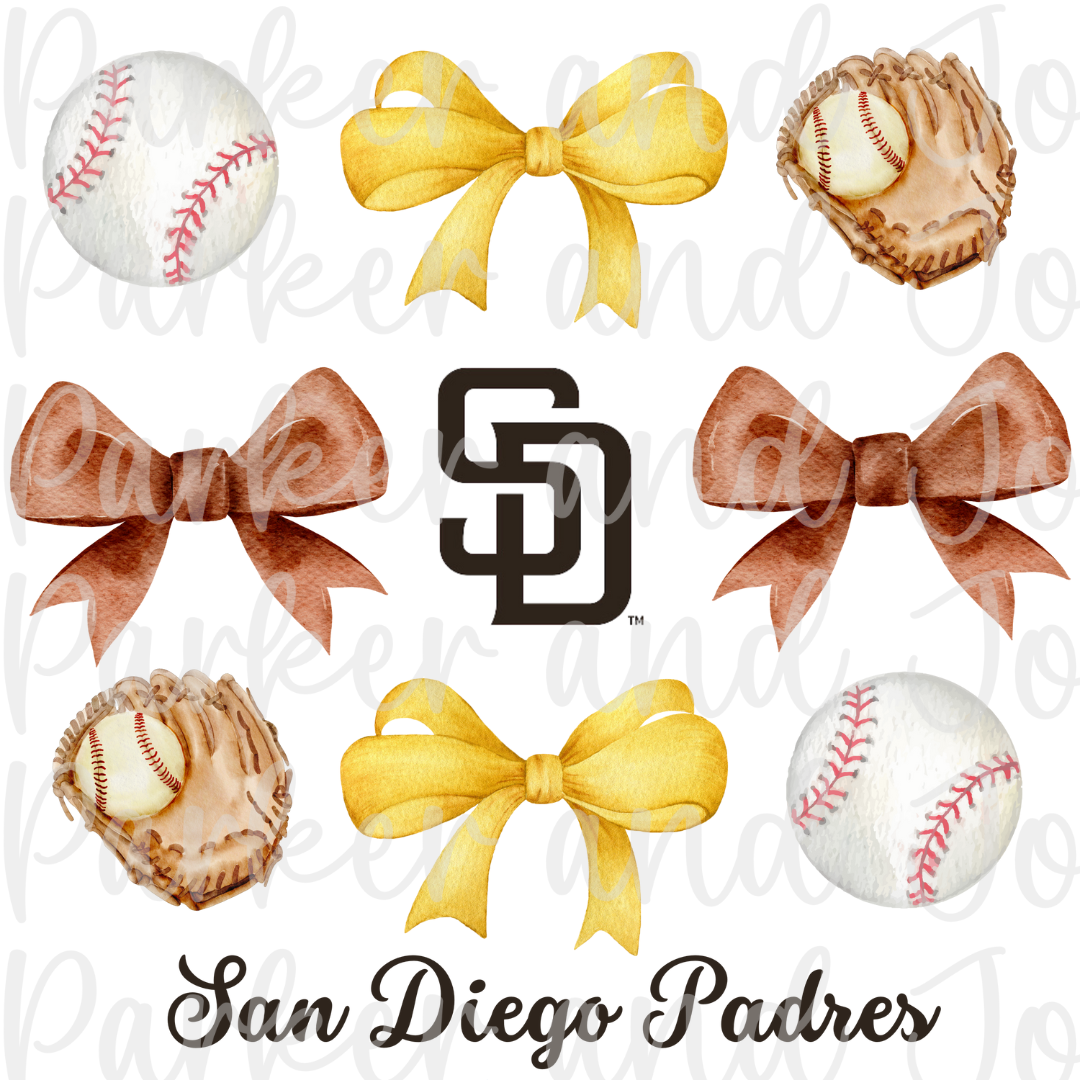 San Diego Padres Trendy Coquette Bow Baseball PNG File