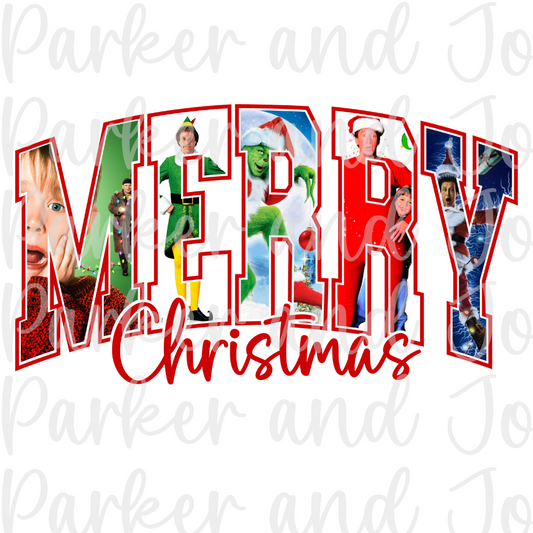 Merry Christmas Movies Red Outline PNG