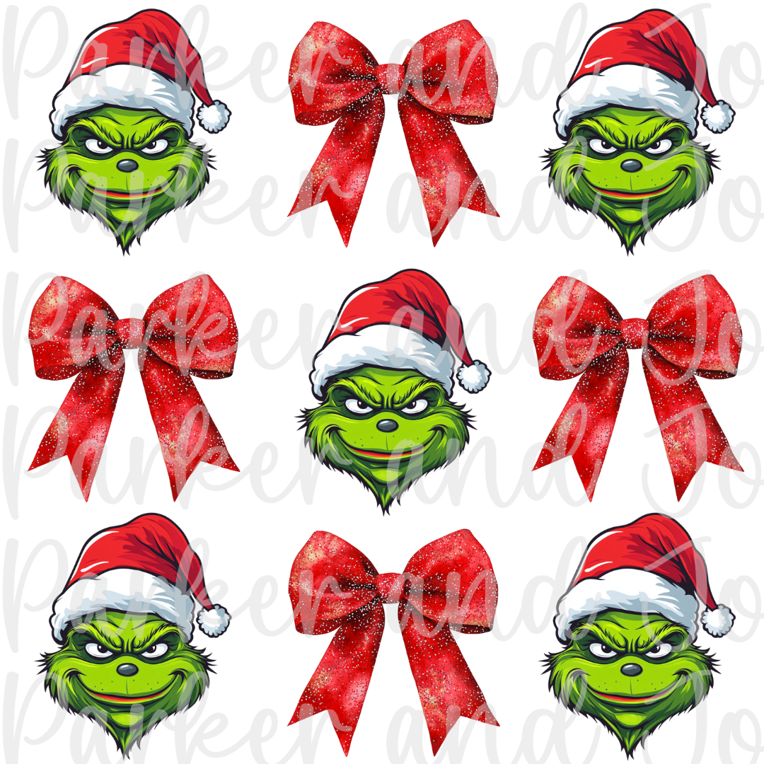 Green Guy Face Red Bows PNG