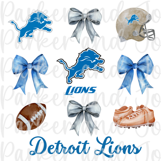 Detroit Lions Trendy Coquette Bow Football PNG File