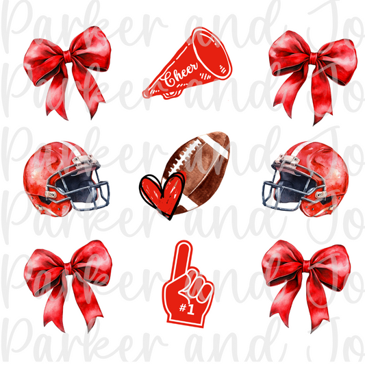 Red Football Team Spirit Coquette Bow PNG File