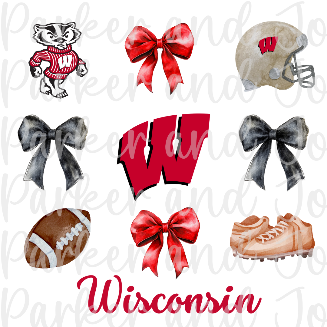 Wisconsin Trendy Coquette Bow Football PNG File