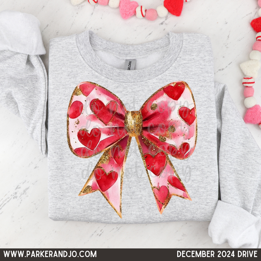 Valentine's Day Heart Bow Red & Gold PNG