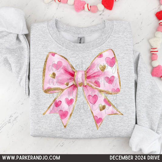 Valentine's Day Heart Bow Pink & Gold PNG