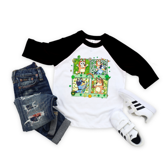 Bluey Characters St. Patrick's Day Toddler / Youth Raglan T-Shirt