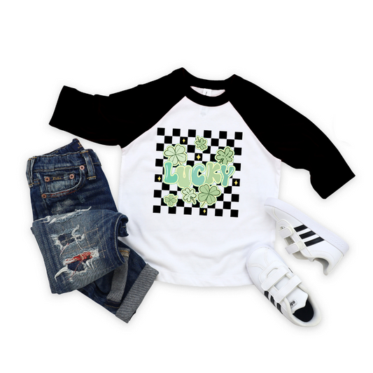 Lucky Checkered Patrick's Day Toddler / Youth Raglan T-Shirt