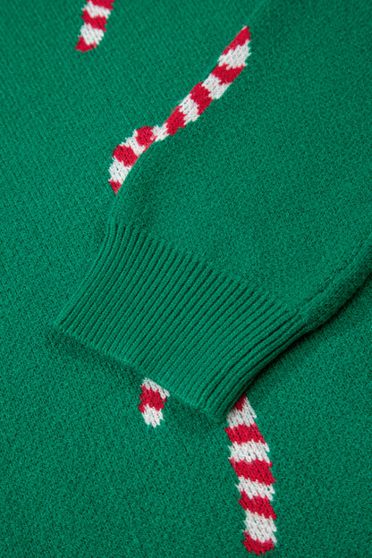 Dark Green Christmas Candy Cane Holiday Drop Shoulder Sweater
