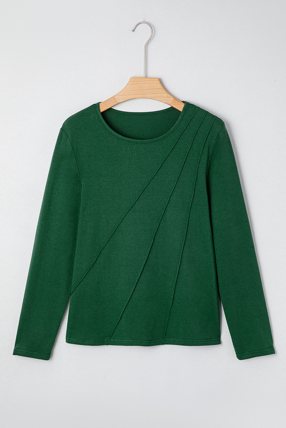 Evergreen Asymmetric Seam Detail Solid Color Long Sleeve Top
