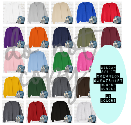 GILDAN SPLIT SWEATSHIRT MOCKUP BUNDLE - 22 COLORS