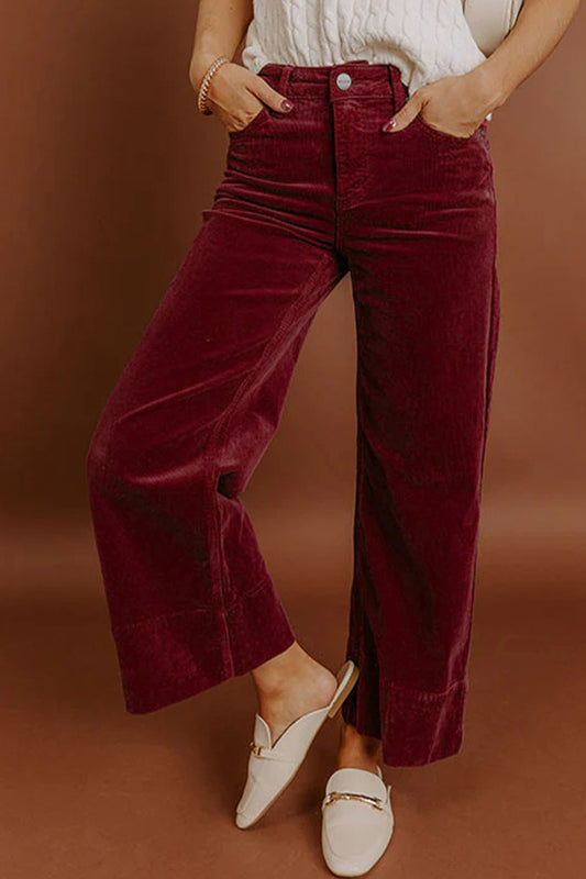 Burgundy Corduroy High Waist Wide Leg Pants