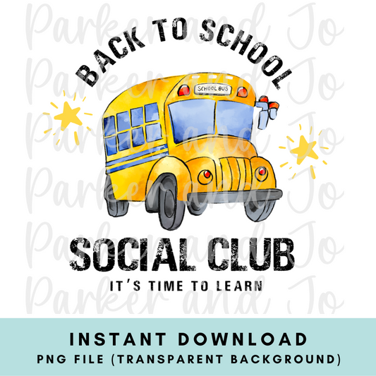 Back to School Social Club School Bus PNG File