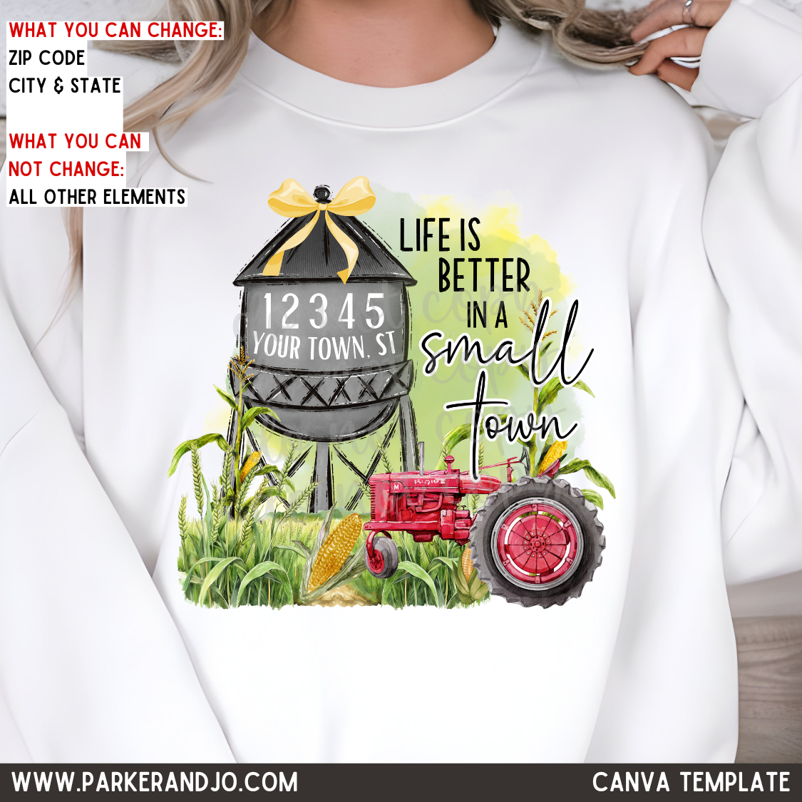 Small Town Red Tractor Corn Field Canva Template