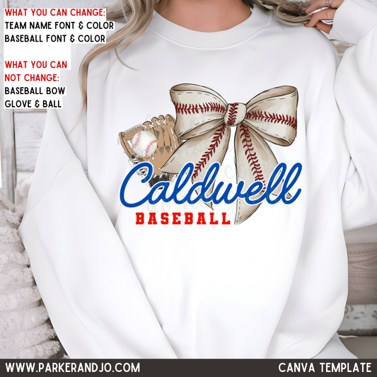 Custom Baseball Bow Team Name Canva Template