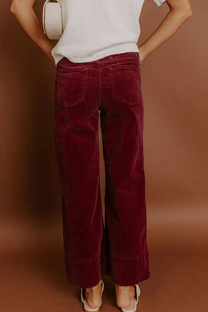 Burgundy Corduroy High Waist Wide Leg Pants