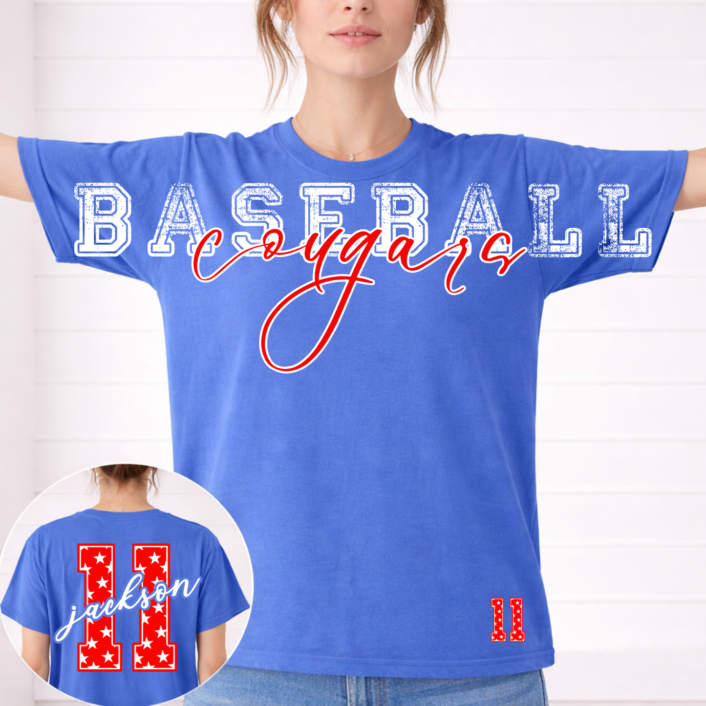 Patriotic Baseball Star Numbers Big Front Editable Template