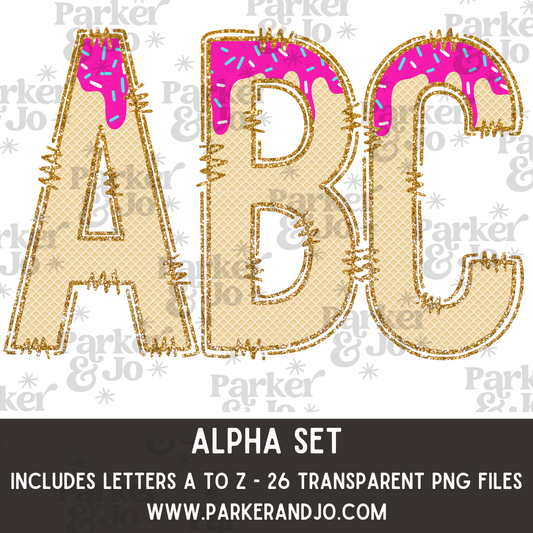 Pink Teal Ice Cream Drip Gold Glitter Outline Alpha Set