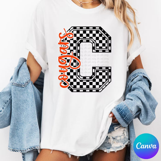 Checkered Letter Mascot Canva Template
