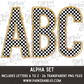 Black White Checkered Gold Glitter Outline Alpha Set