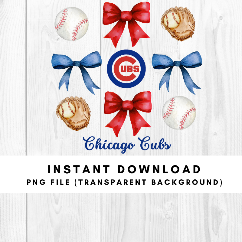 Chicago Cubs Trendy Coquette Bow Baseball PNG File