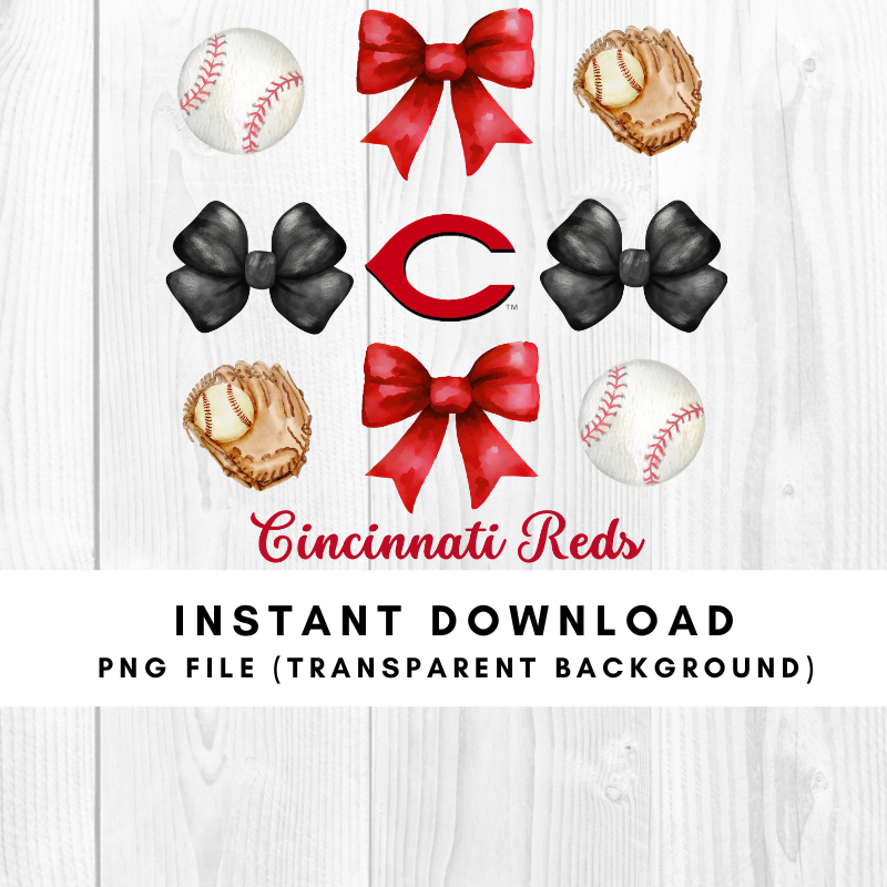 Cincinnati Reds Trendy Coquette Bow Baseball PNG File