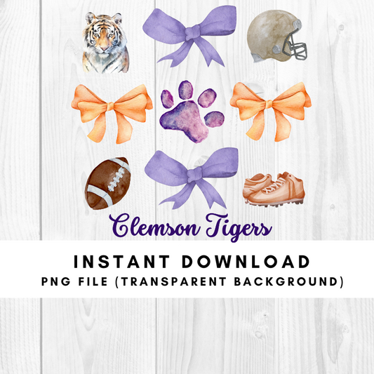 Clemson Tigers Trendy Coquette Bow Football PNG File