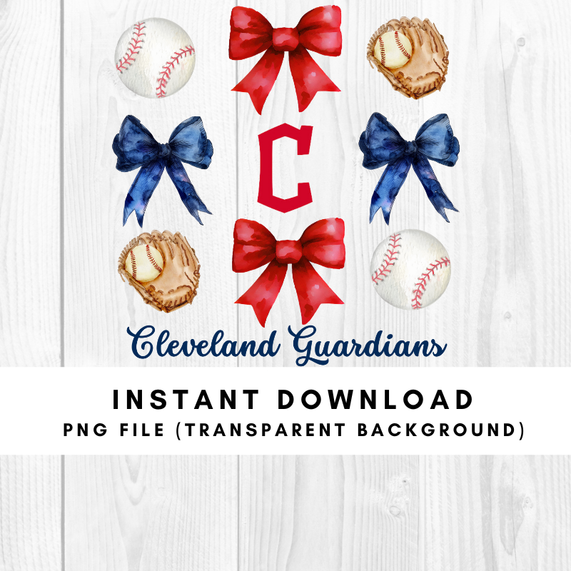 Cleveland Guardians Trendy Coquette Bow Baseball PNG File