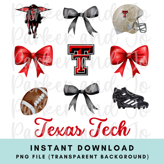 Texas Tech Trendy Coquette Bow Football PNG File