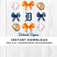 Detroit Tigers Trendy Coquette Bow Baseball PNG File