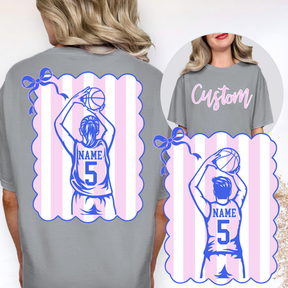 Coquette Bow Stripes Basketball Editable Template