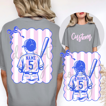 Coquette Bow Stripes Baseball Boy and Girl Softball Editable Template