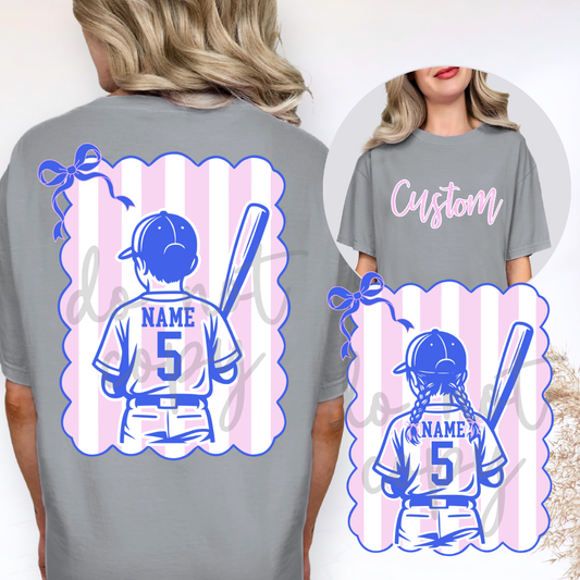 Coquette Bow Stripes Baseball Boy and Girl Softball Editable Template