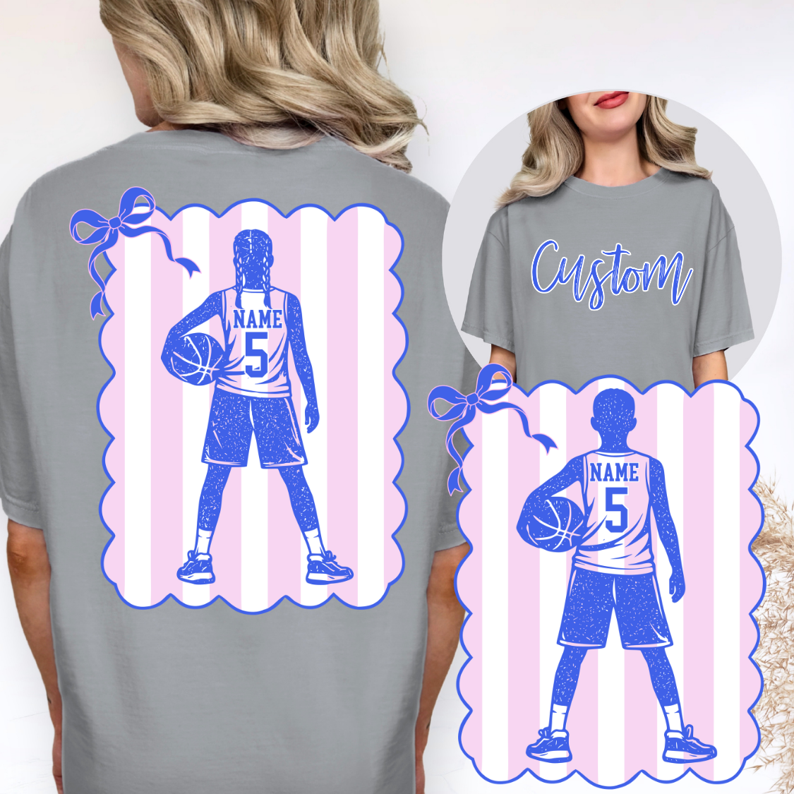 Coquette Bow Stripes Basketball Editable Template