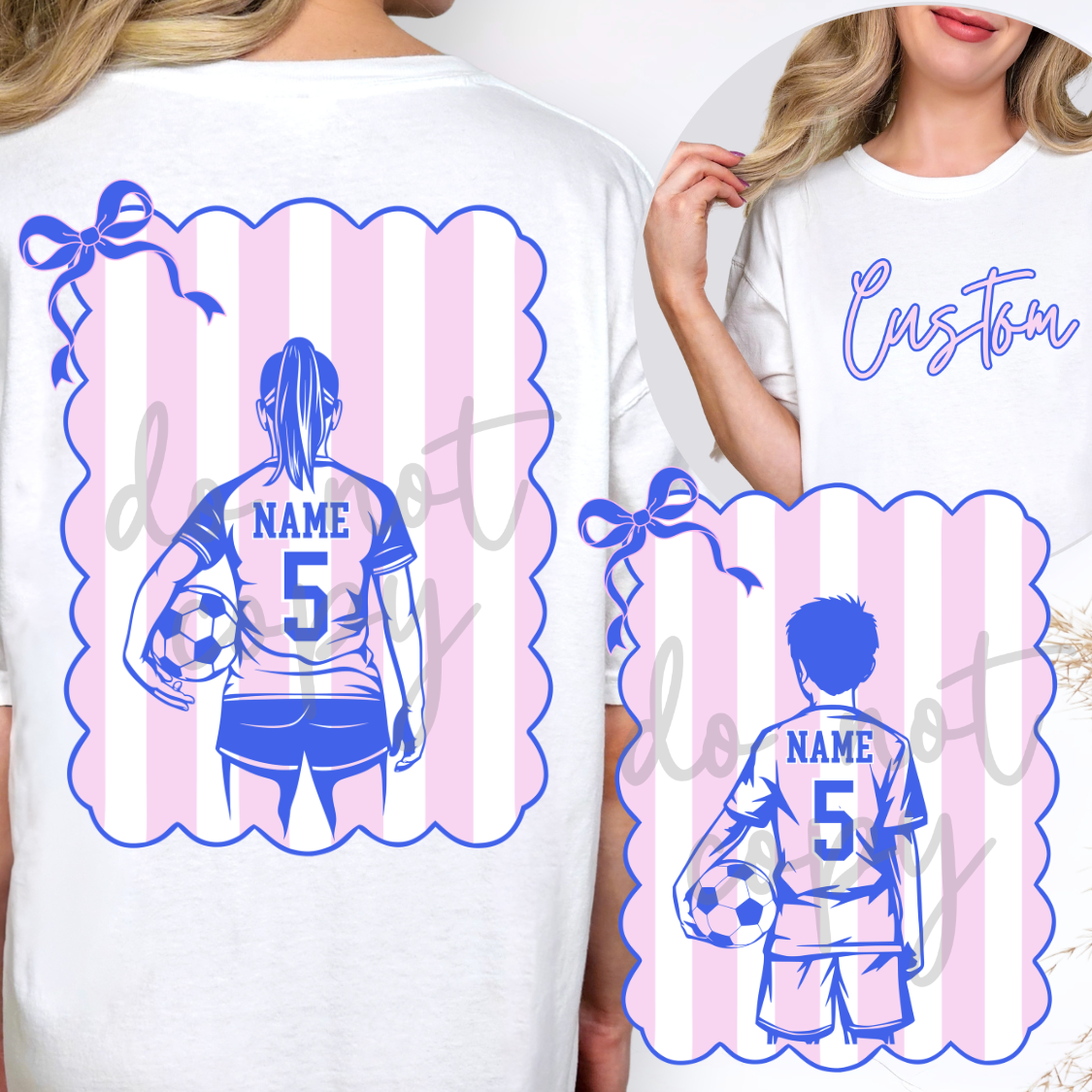 Coquette Bow Stripes Boy and Girl Soccer Editable Template