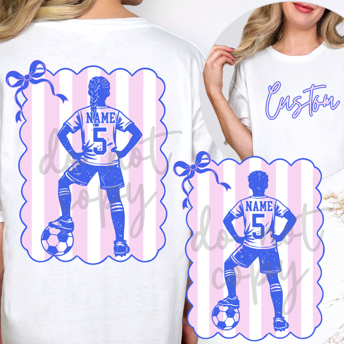 Coquette Bow Stripes Boy and Girl Soccer Editable Template