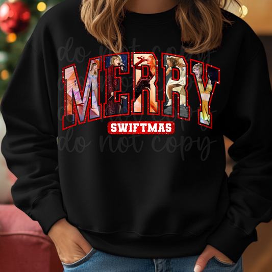 Merry Swiftmas Faux Glitter Red Outline PNG