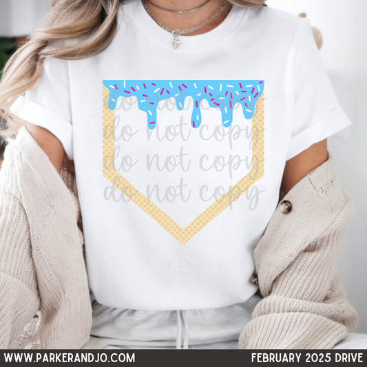 Baseball Ice Cream Drip - Blue / Pink / White png