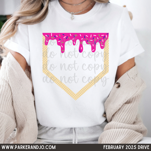 Baseball Ice Cream Drip - Pink / Green / White / Blue png