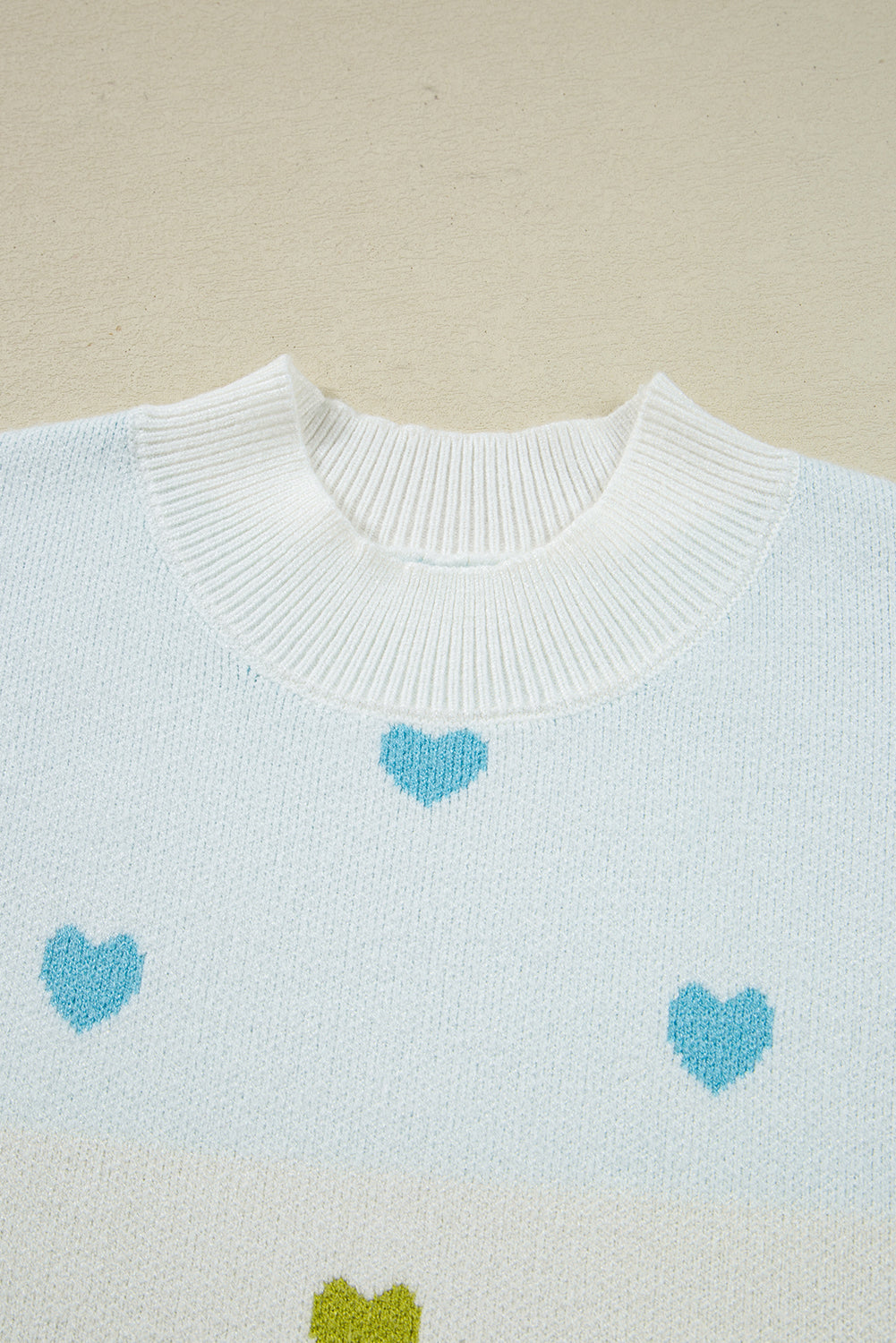 Multicolour Heart Pattern Colorblock Knit High Neck Baggy Sweater