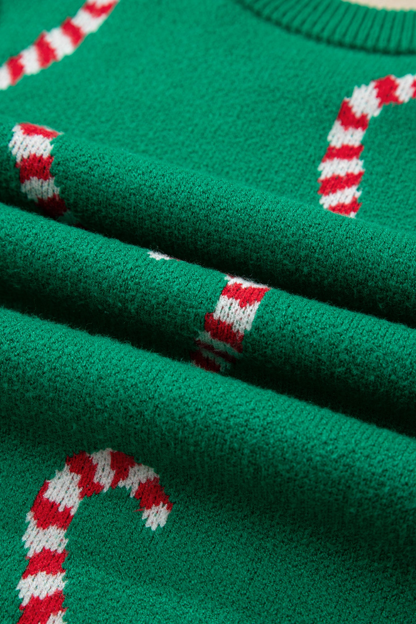 Dark Green Christmas Candy Cane Holiday Drop Shoulder Sweater