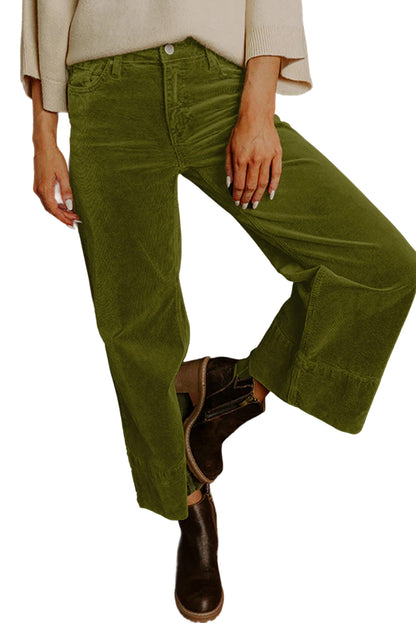 Vineyard Green Corduroy Solid Color High Waist Wide Leg Pants