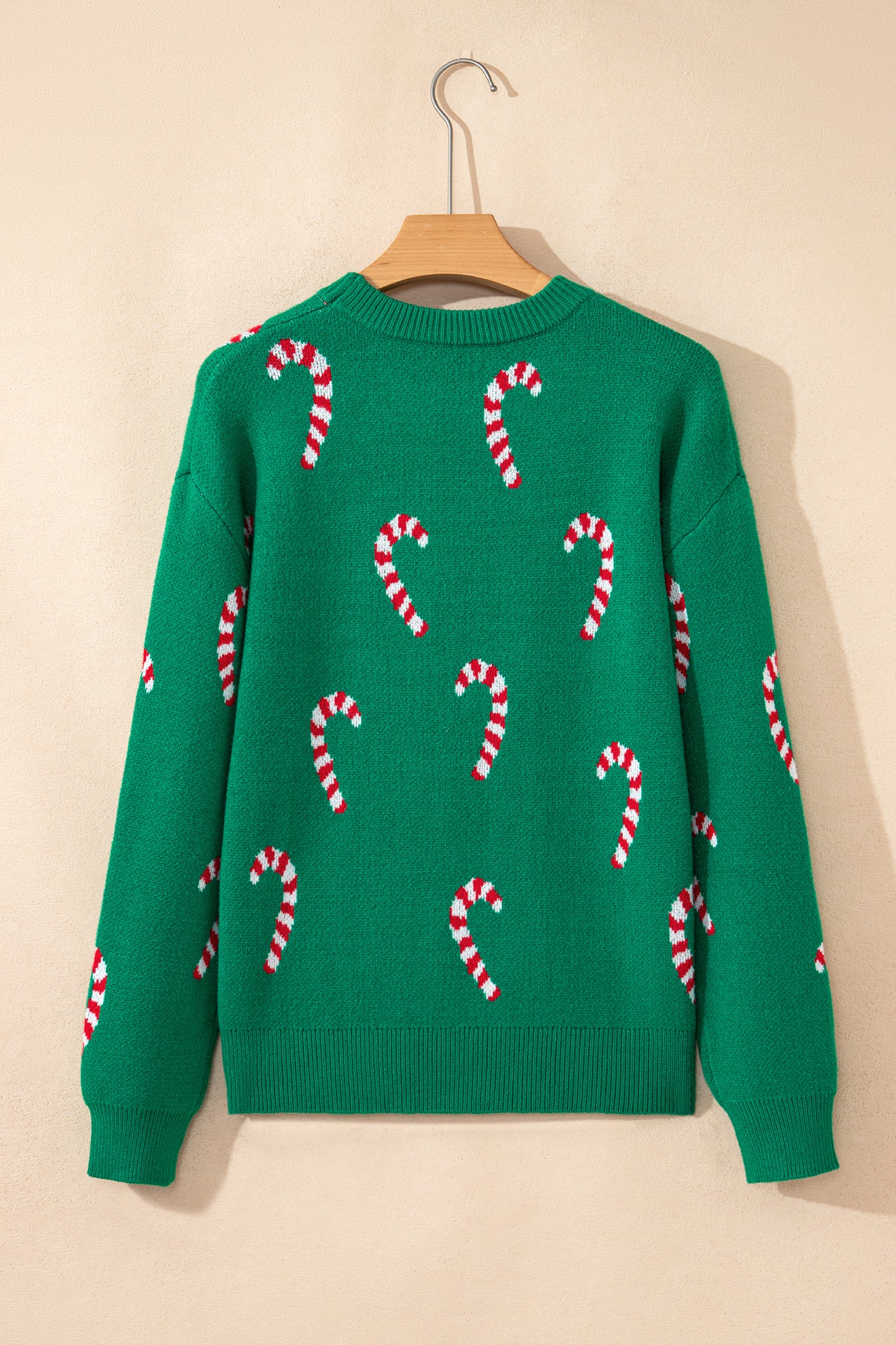 Dark Green Christmas Candy Cane Holiday Drop Shoulder Sweater
