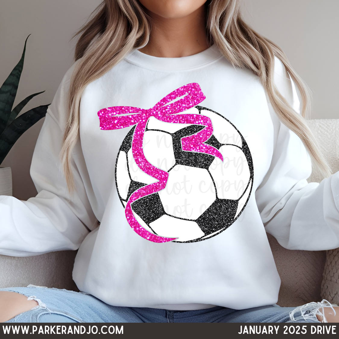 Faux Glitter Soccer Ball with Pink Bow PNG