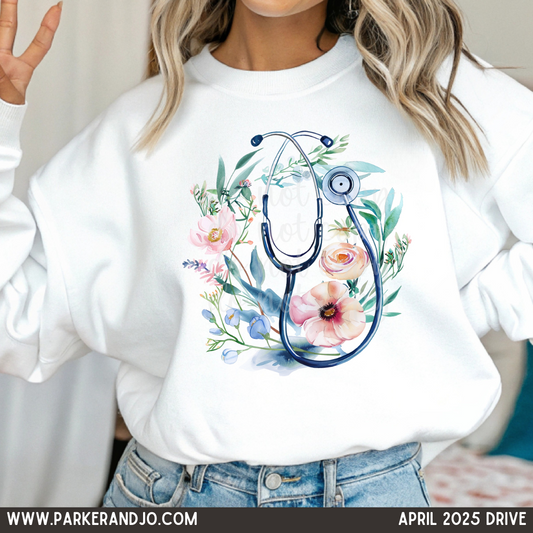 Watercolor Floral Stethoscope png