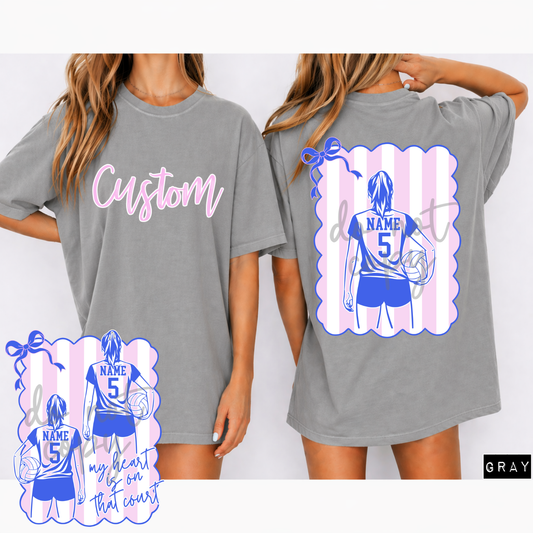 Coquette Bow Stripes Volleyball Editable Canva Template
