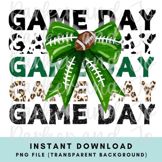 Green Gameday Football Coquette Bow PNG File