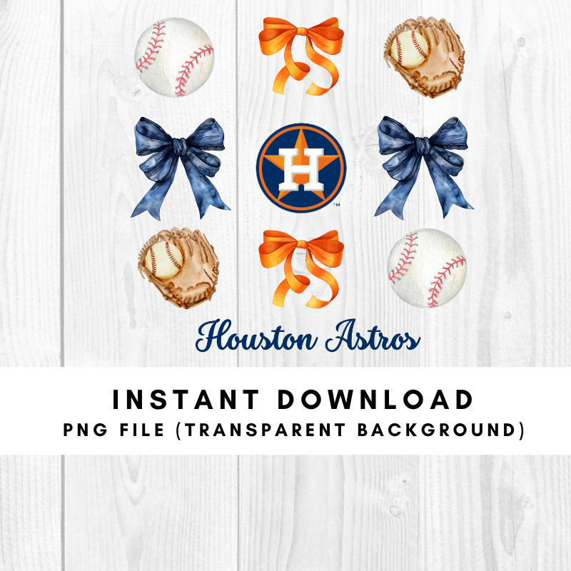 Houston Astros Trendy Coquette Bow Baseball PNG File