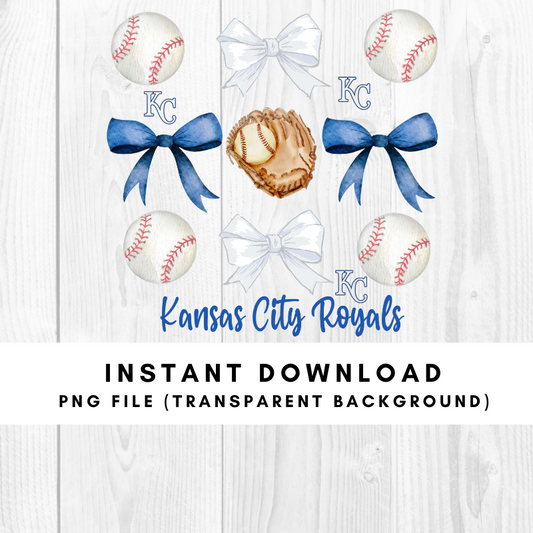 Kansas City Trendy Coquette Bow Baseball PNG File