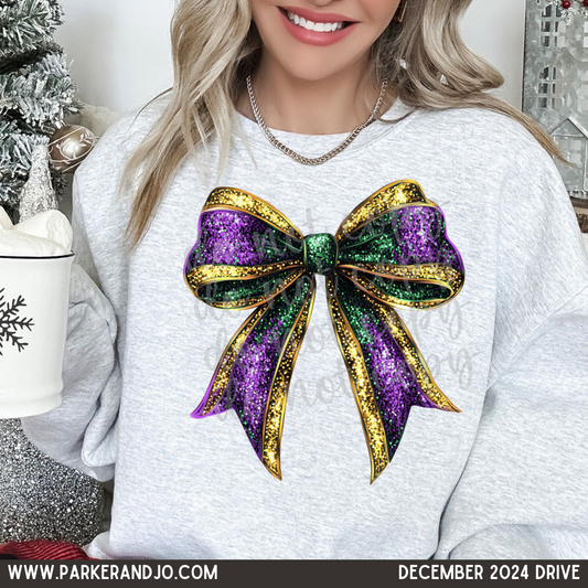 Mardi Gras Sequin Coquette Bow PNG